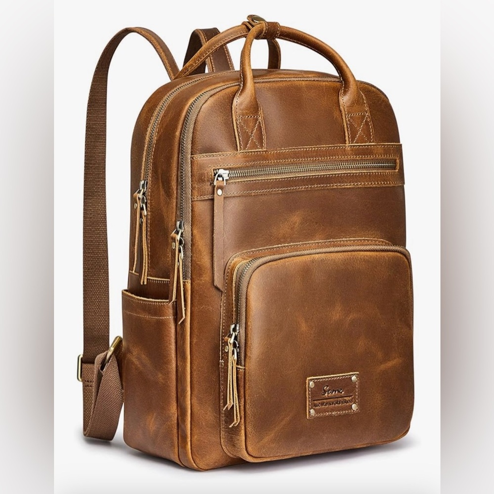 S-ZONE Vintage Genuine Leather Backpack